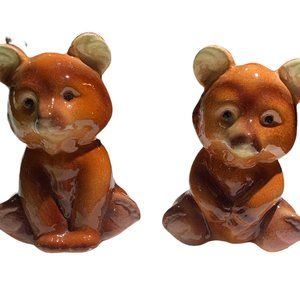 Vintage Brown Bear Cub Ceramic Salt and Pepper Shakers 3.5"